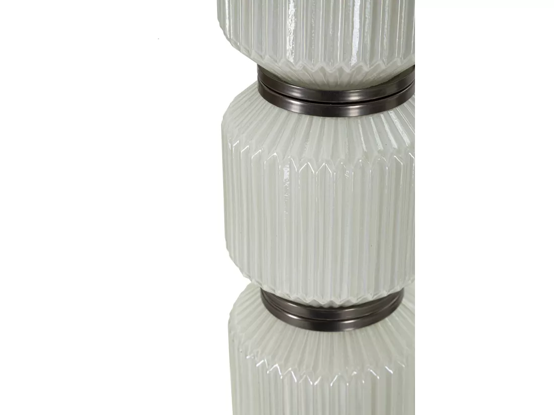 Lampe sur Pied Bright One - Lampe Moderne avec Base en Verre Blanc et Abat-jour en Velours Gris, Design Élégant Ø 42,5x164 cm