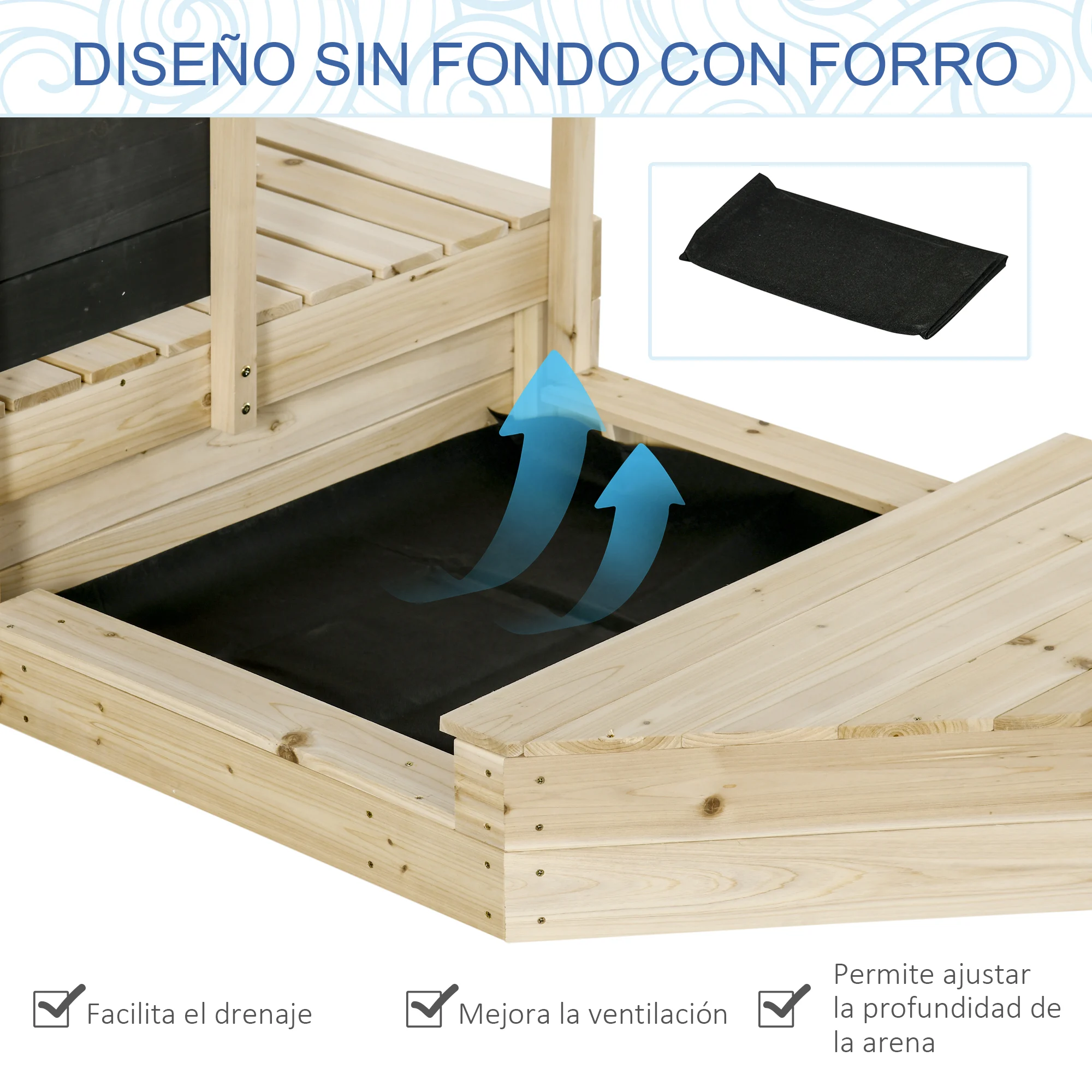 Caixa de areia infantil de madeira Outsunny, caixa de areia para jardim, design de galeão com vela, toldo, quadro-negro, bandeira vermelha e roda para crianças a partir de 3 anos, 180x91,5x144 cm, natural