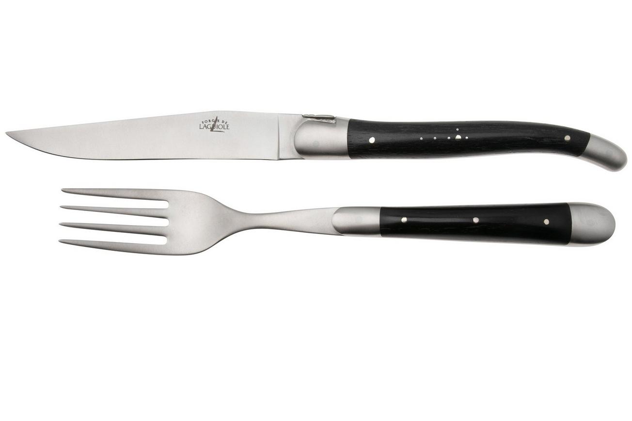 Forge de Laguiole Knife and Fork TF2MINEB Ebony, 2-delige bestekset, gematteerd