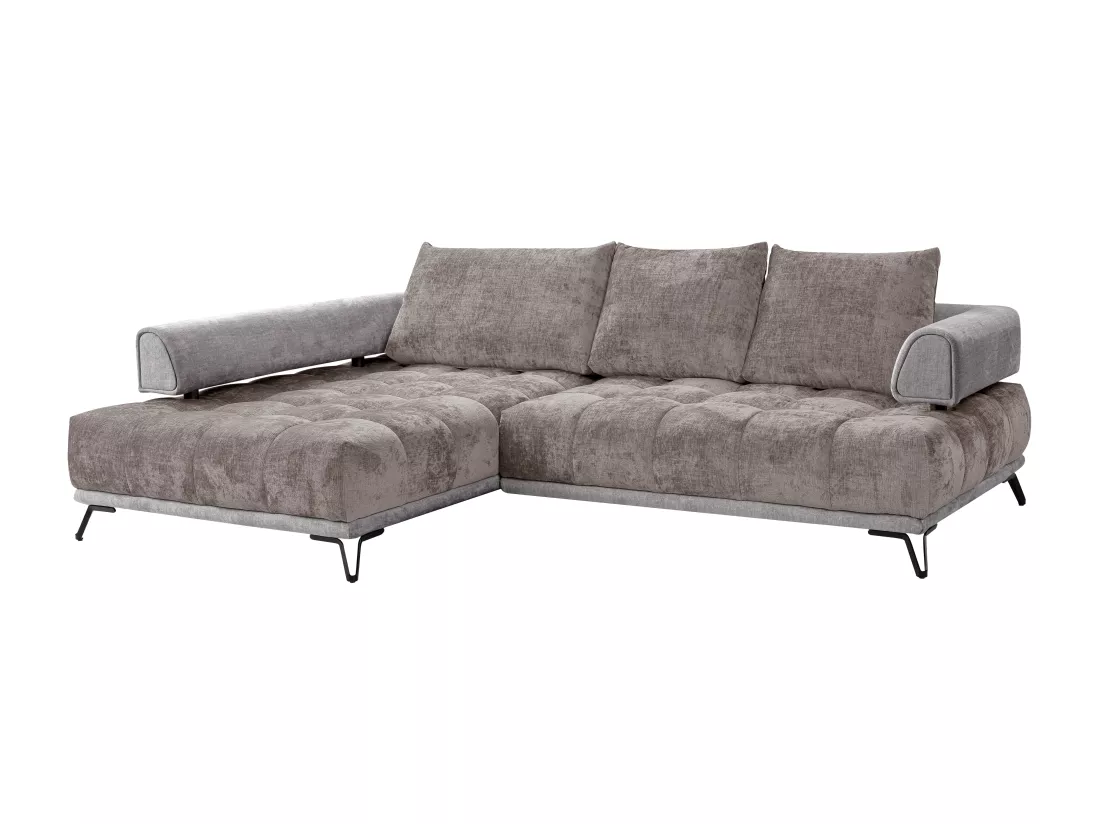 Canapé d'angle gauche en tissu et velours gris NIVORIA