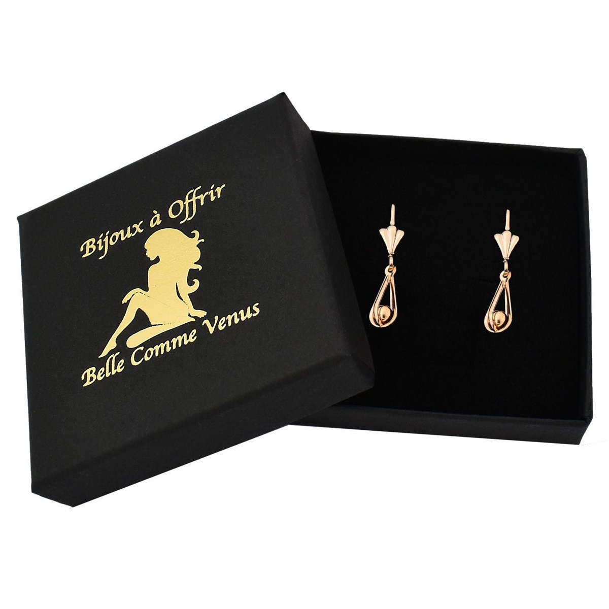 Boucles d'oreilles dormeuses boule pendante Plaqué OR 750 3 microns