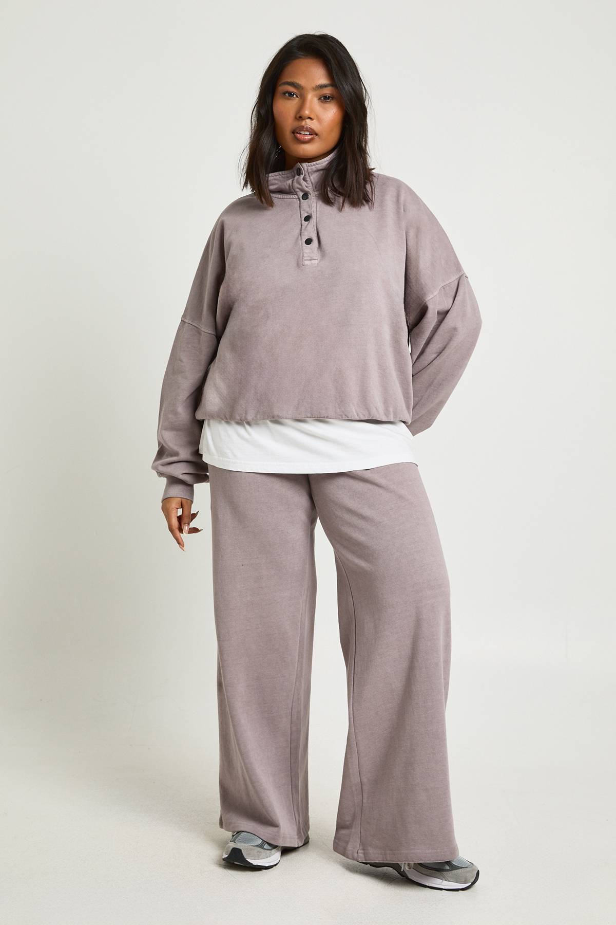 boohoo Ensemble de Jogging Grande Taille Col Cheminée Effet Délavé