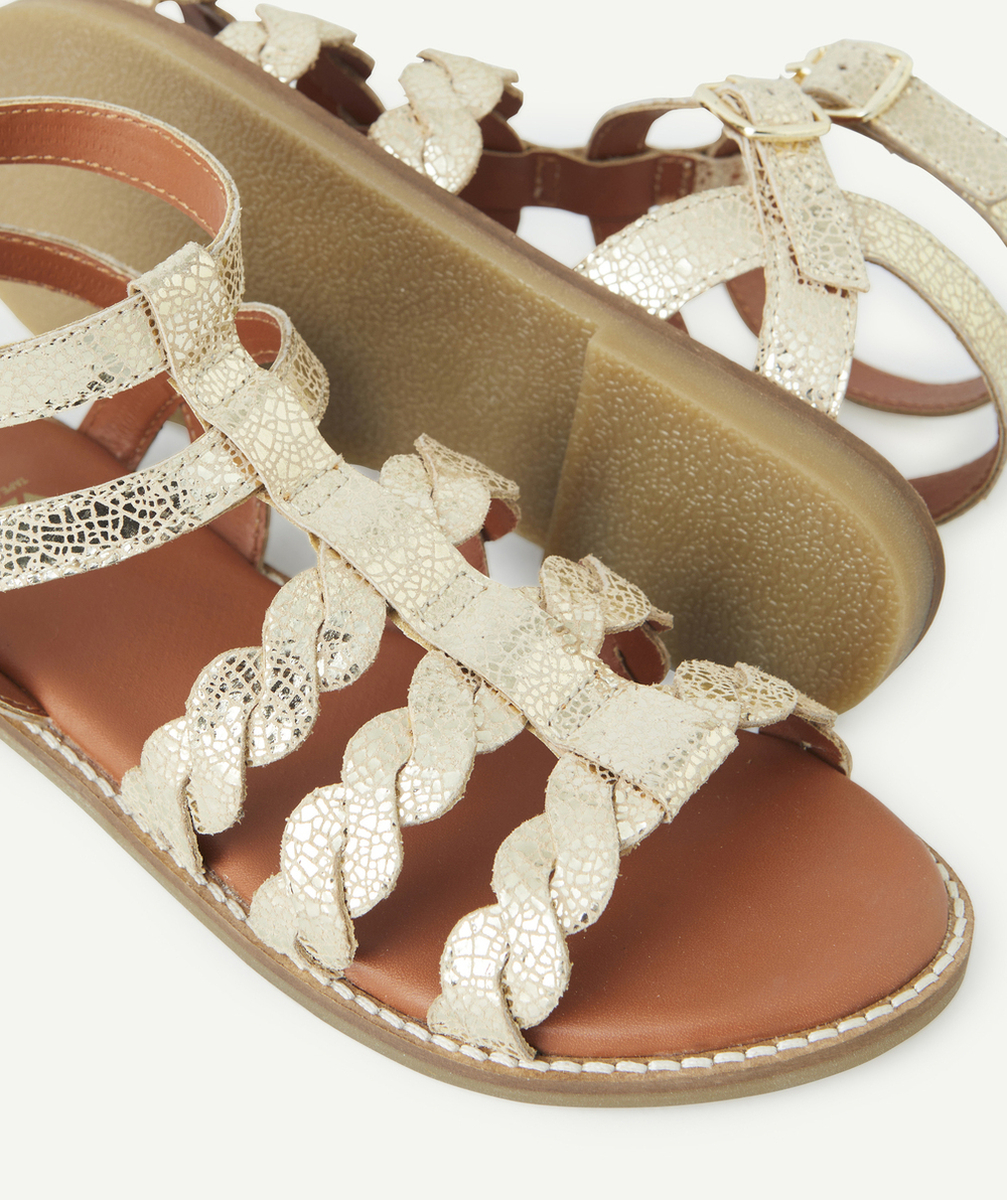 sandales en cuir fille avec torsades couleur dorée