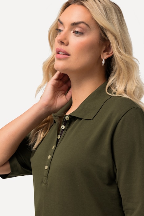 Poloshirt, Piqué, Polokragen, Samt-Knopfleiste, Halbarm