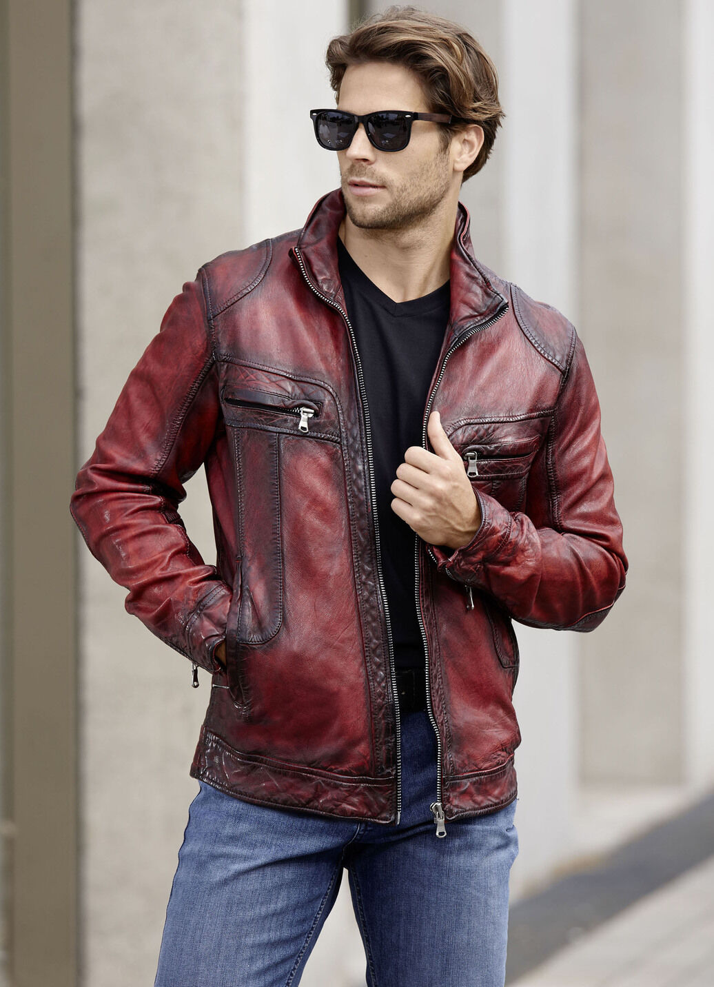 Lederkurzjacke mit Brusttaschen