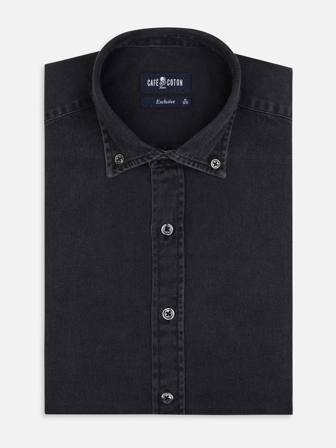 Chemise cintrée Gustav en denim carbone - Col Boutonné