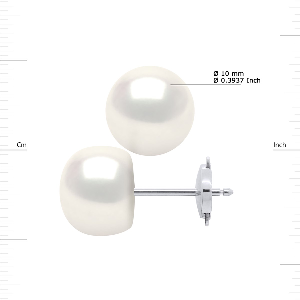 STELLA - Boucles d'Oreilles Perles d'Eau Douce 10-11 mm Blanches Or Blanc