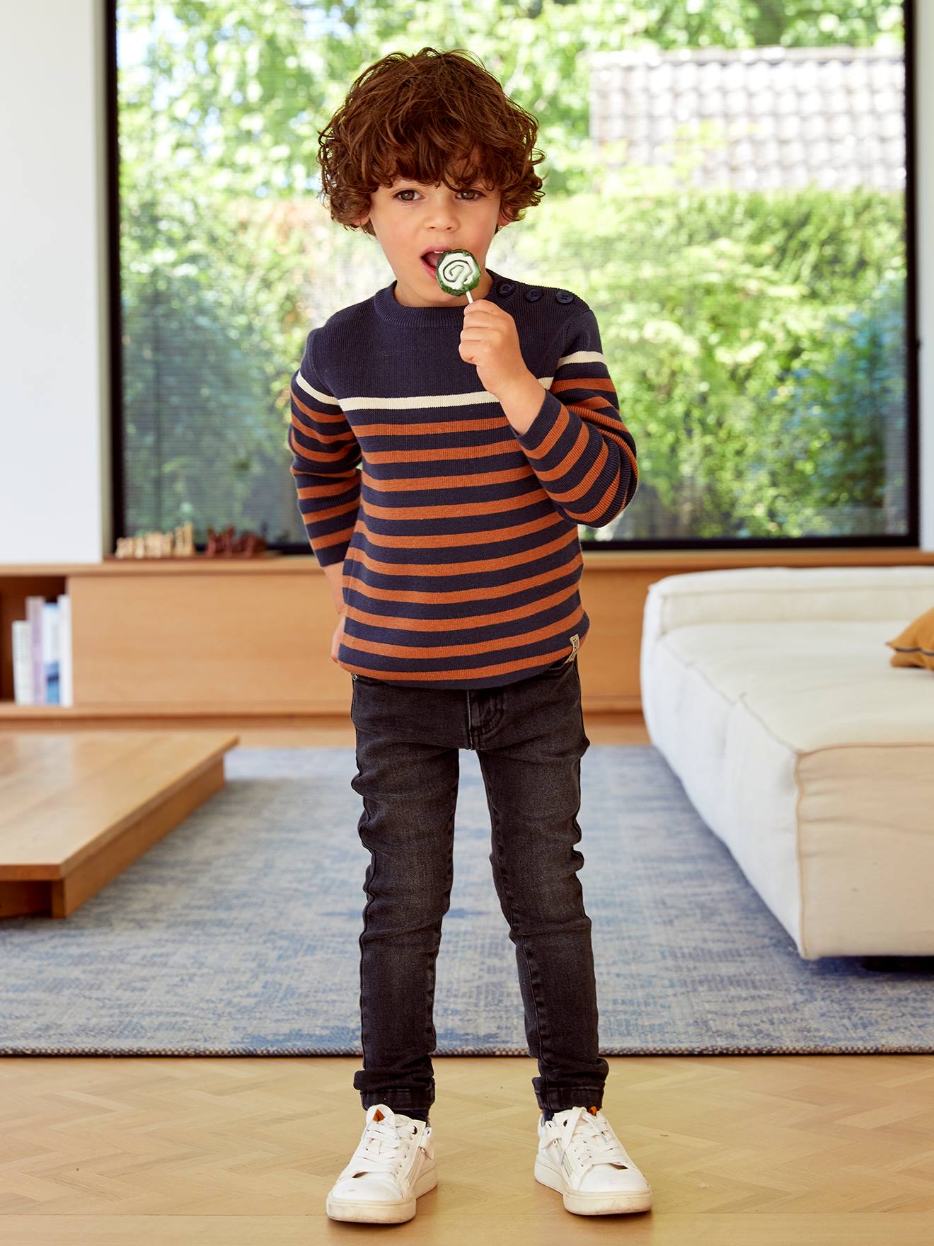 Calça jeans Slim Superflex com efeito desgastado, para meninos, azul escuro liso