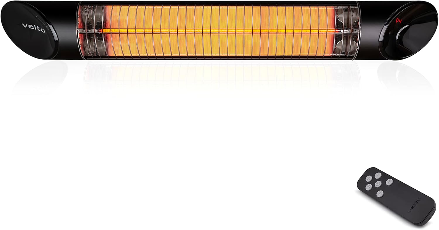 VEITO| infrarot-Heizstrahler| Terassenstrahler| elektrisch| 3 Heizstufen mit Fernbedienung| 2500 Watt| IP55| Infrarotheizung | Umkippschutz| schwarz| Elektroheizung| Wandmontage