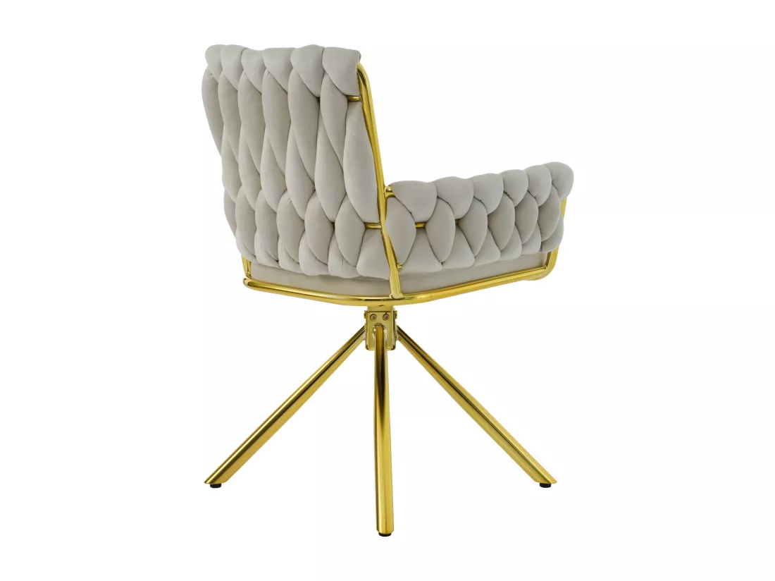 Lot de 2 Chaises pivotantes en velours avec accoudoirs - pieds en métal doré - Beige