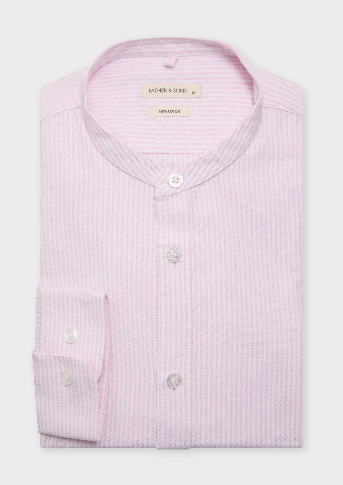 Chemise sport Slim en pinpoint de coton blanc à rayures roses à col officier