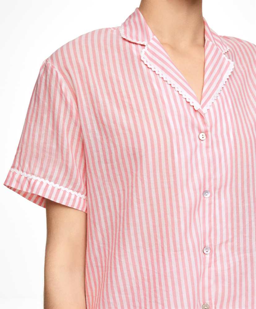 Camisa de manga curta, 100% algodão, listrada.