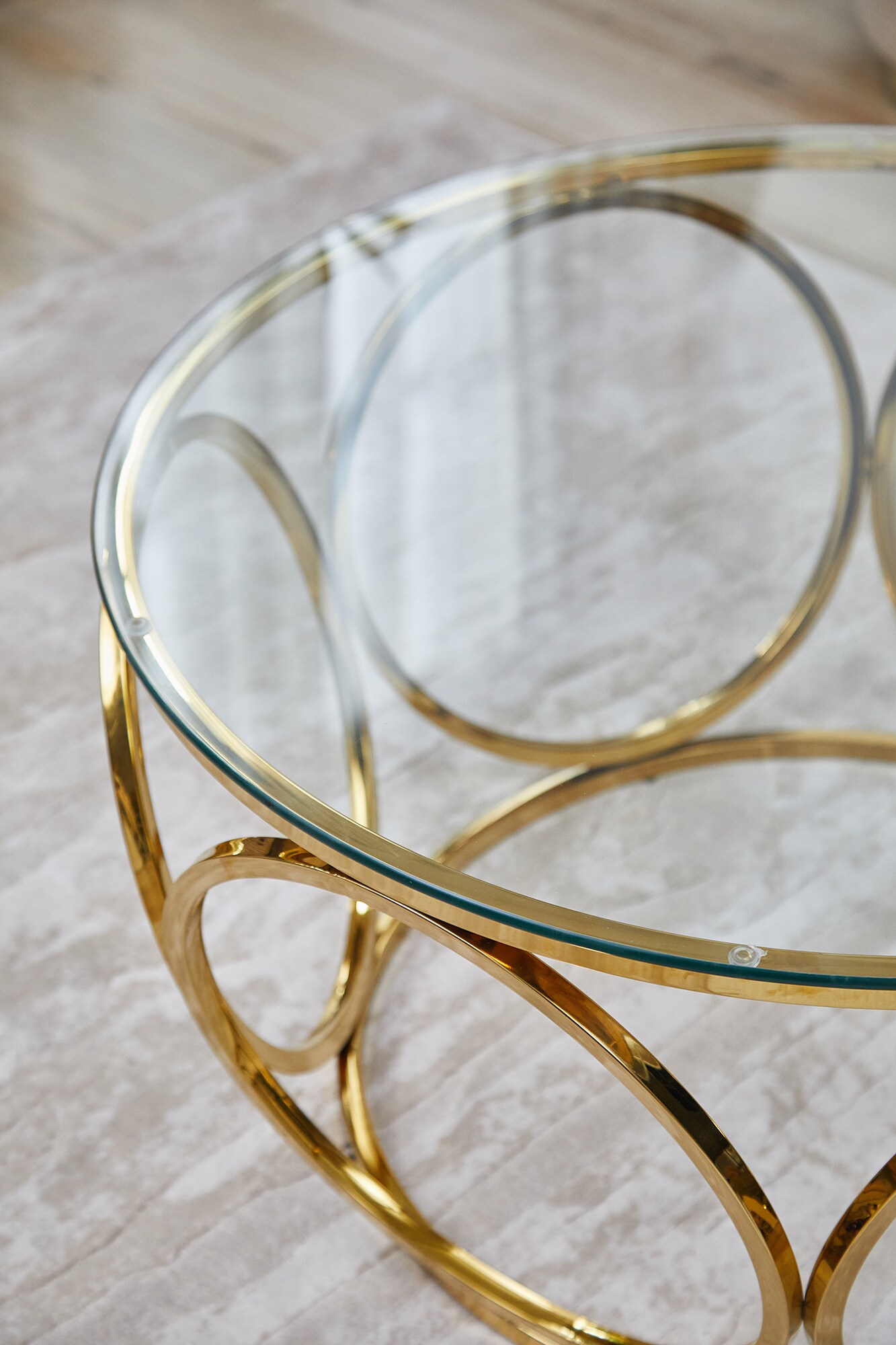 Couchtisch Ø 80 cm gold Glastisch Beistelltisch Sofatisch Wohnzimmertisch