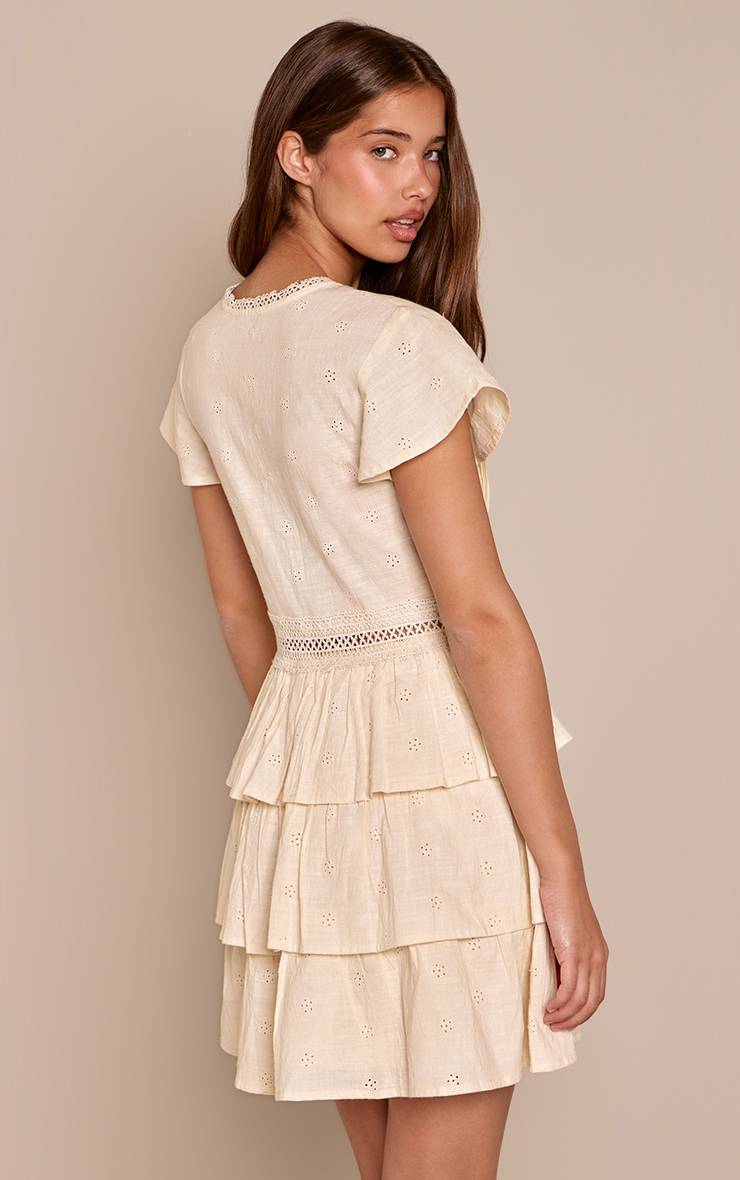 Citron Robe Droite À Manches Courtes Avec Broderie Anglaise Et Boutonnage