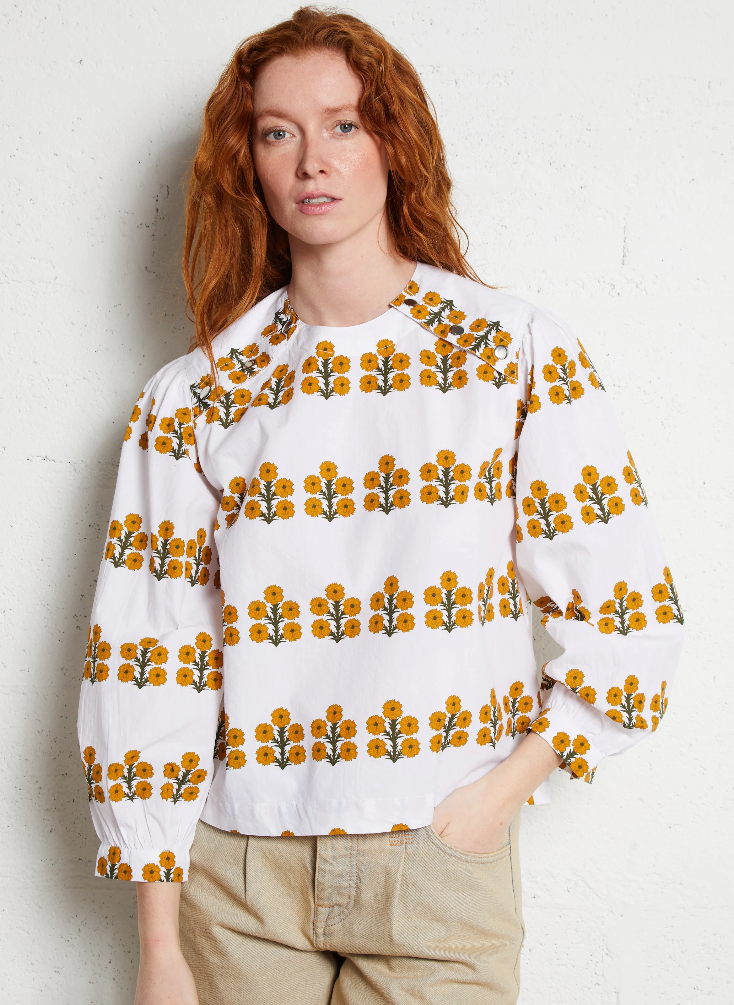 ASTER - Blouse droite imprimé en coton | Blanc