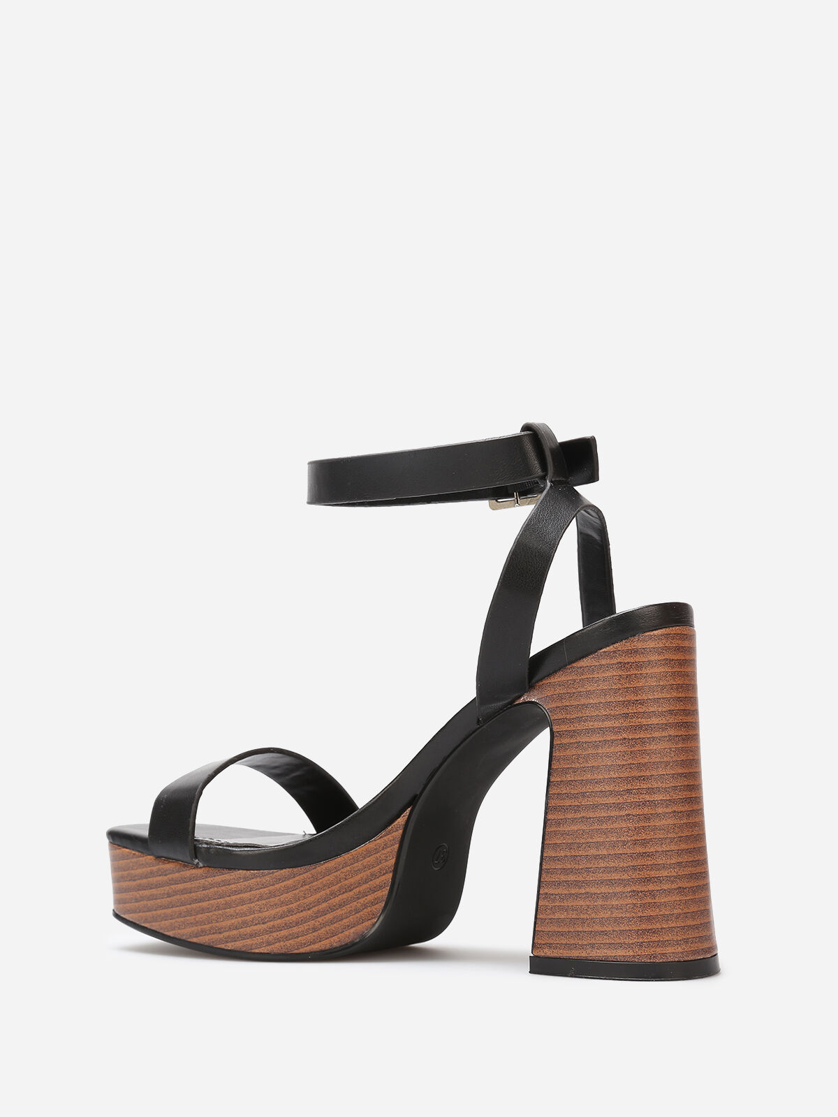Sandales à plateforme et talon effet bois- Noir