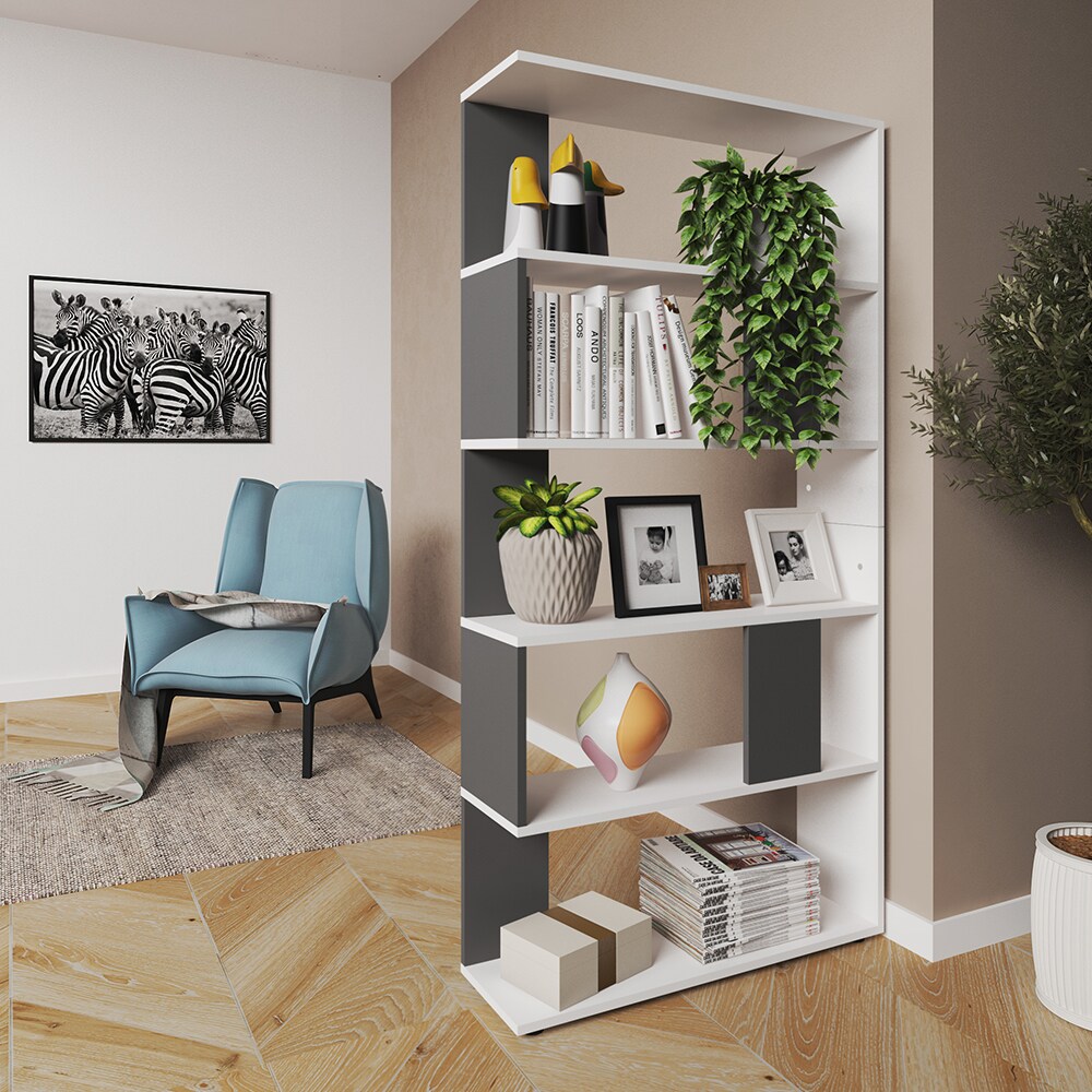 Vicco Raumteiler Bücherregal Standregal Büroregal Regal 5 Fächer Weiß Anthrazit