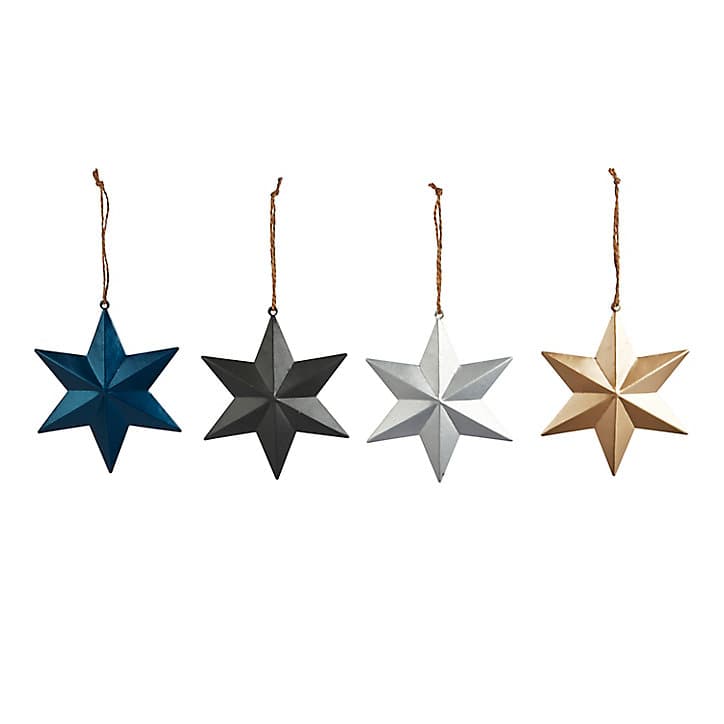 Assortiment 12boules de noel étoiles nordiques en métal à suspendre