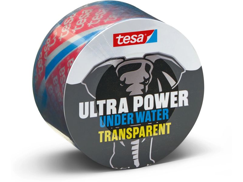 tesa Ultra Power Under Water Transparent, 1.5 m x 50 mm Wasserfestes Abdichtungsband – starke Klebeleistung für Reparaturen sogar unter Wasser