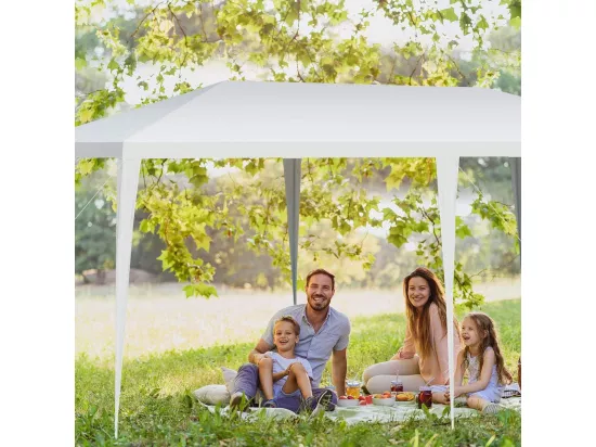 Tonnelle de Jardin 3 M x 6 M Étanche/Tente de Réception/Barnum en Tube Métal 6 Cordes à Vent et 12 Piquets, pour Fêtes Commercial Mariage, Blanc