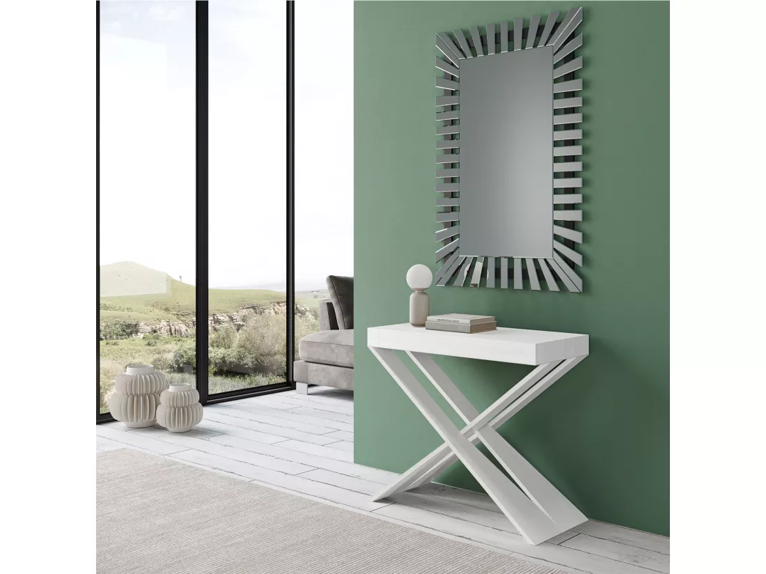 Console extensible 90x40/300 cm Diago Frêne Blanc cadre Blanc