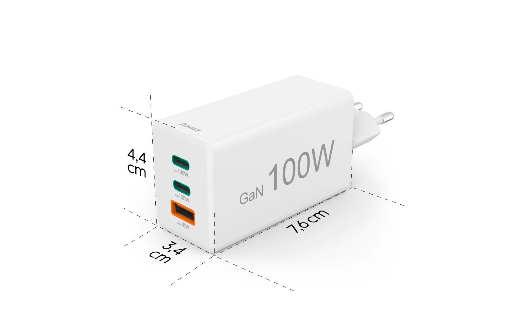 USB-Wandladegerät Gan charger 1x USB-A 2x USB-C 100 W WeissSchnellladegerät mit 1x USB-A und 2x USB-C