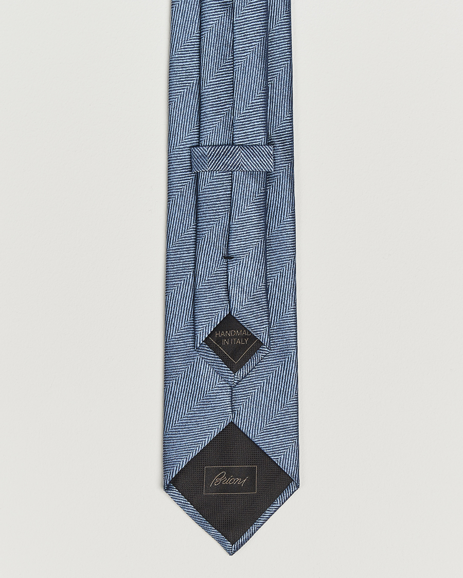 Brioni Herringbone Silk Tie Light Blue