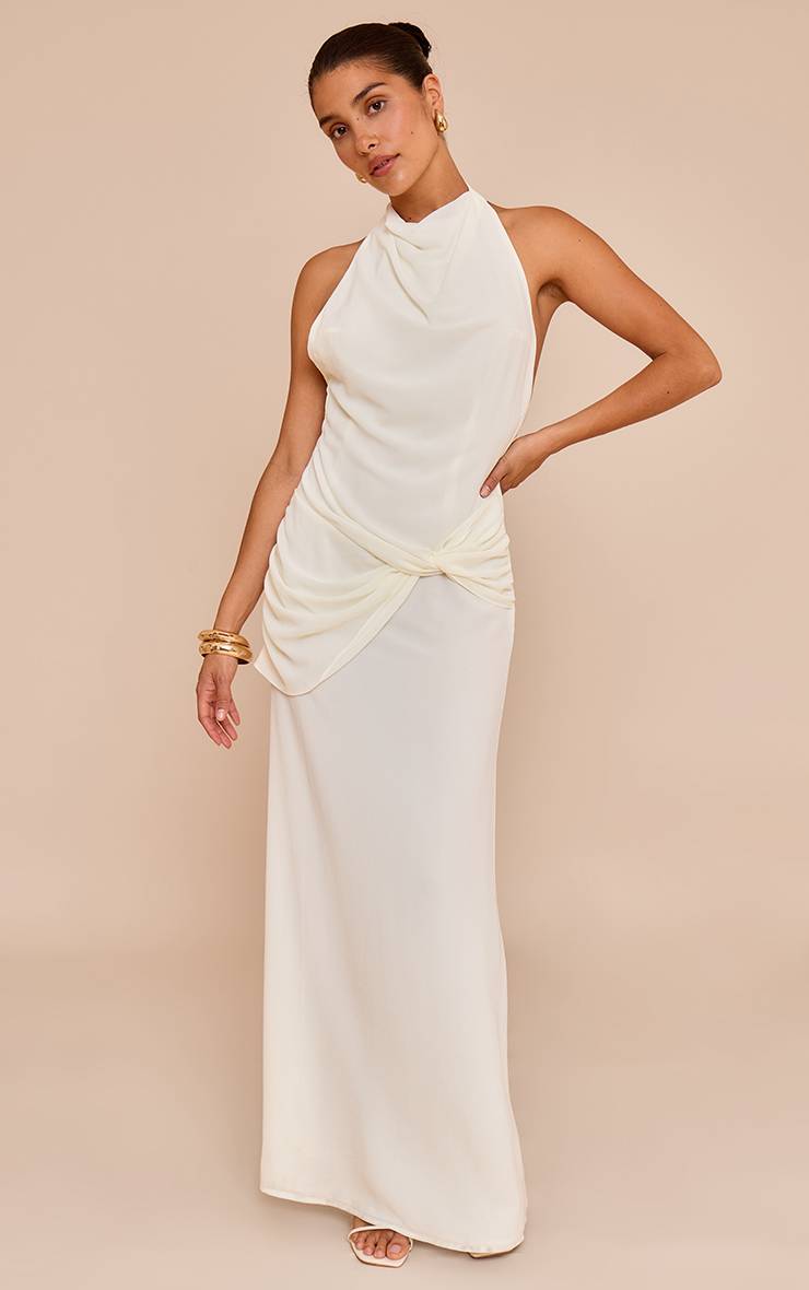 Crème Robe Longue En Mousseline À Détail Torsadé Petite Taille