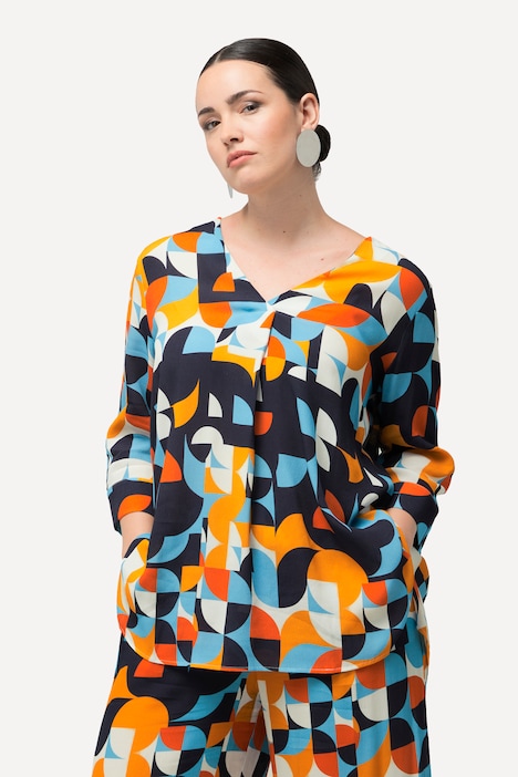 Bluse, Grafikdruck, Rundhals, 3/4-Arm, Krepp