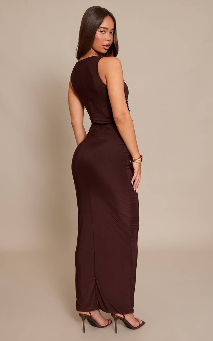 Chocolat Robe Maxi Portefeuille Froncée En Tissu Slinky