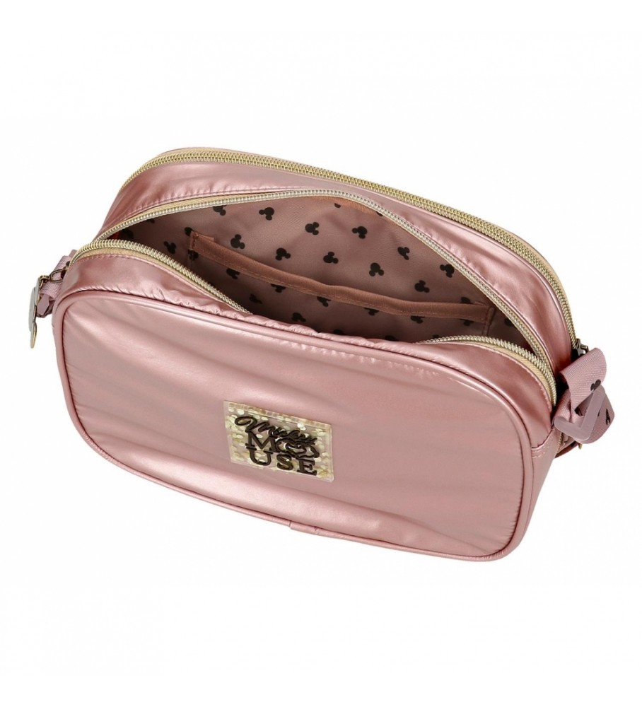 Bolsa de ombro Joumma Bags Mickey Outline com dois compartimentos, rosa.