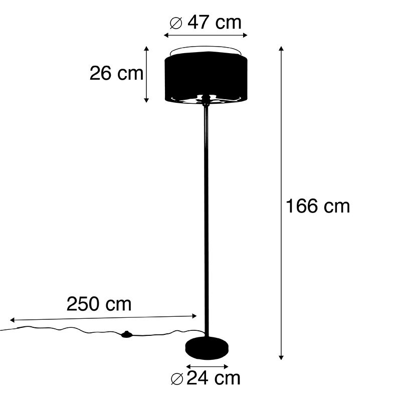 Moderne vloerlamp zwart met kap zwart met goud - Simplo