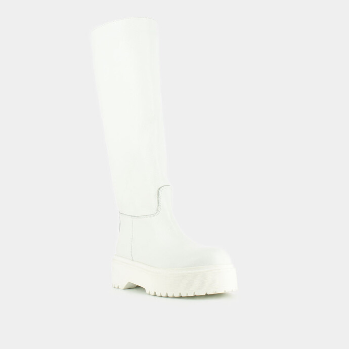 Bottes à semelle épaisse crantée  en cuir grainé blanc