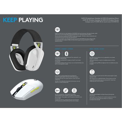 Logitech G435 SE +G305 SE - pack gaming casque + souris Lightspeed sans fil - blanc et noir