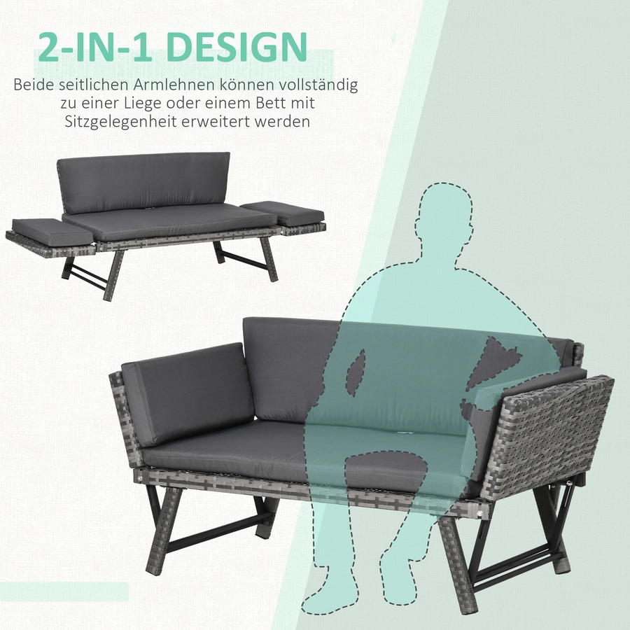 Outsunny Gartensofa mit klappbaren Armlehnen grau