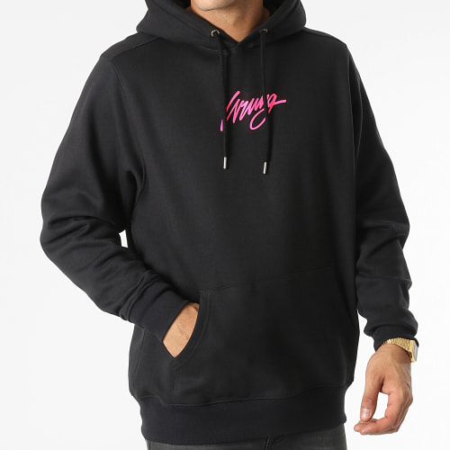 Sweat Capuche Walk Noir Rose Fluo