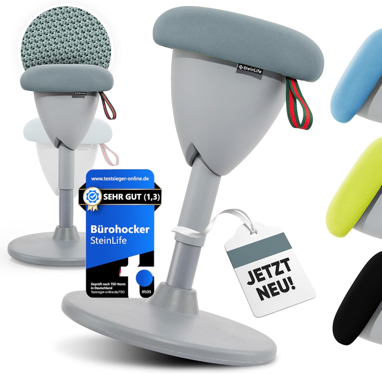 Bürohocker Ergonomisch [TESTSIEGER] Sitzhocker Höhenverstellbar [48-68cm] Ergonomischer Hocker für Büro [Schwingeffekt] Wackelhocker Stehhocker | Arbeitshocker rutschfest Rund