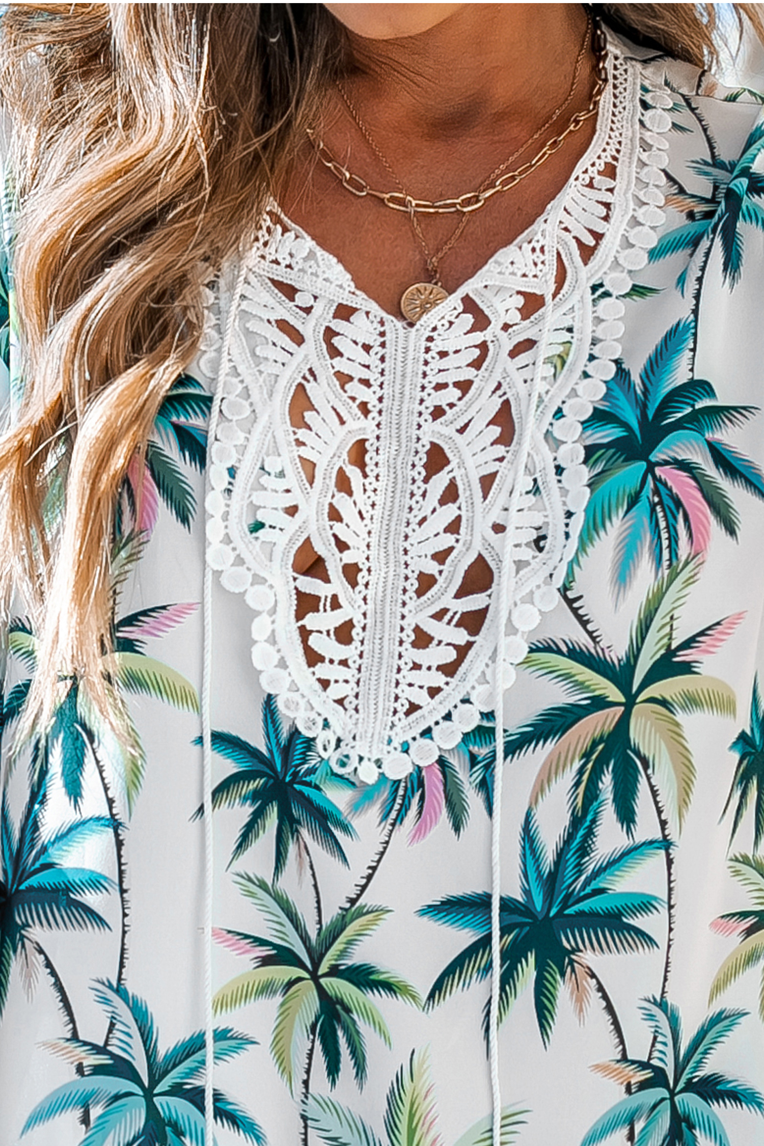 Robe mini cover up en dentelle à imprimé palmier