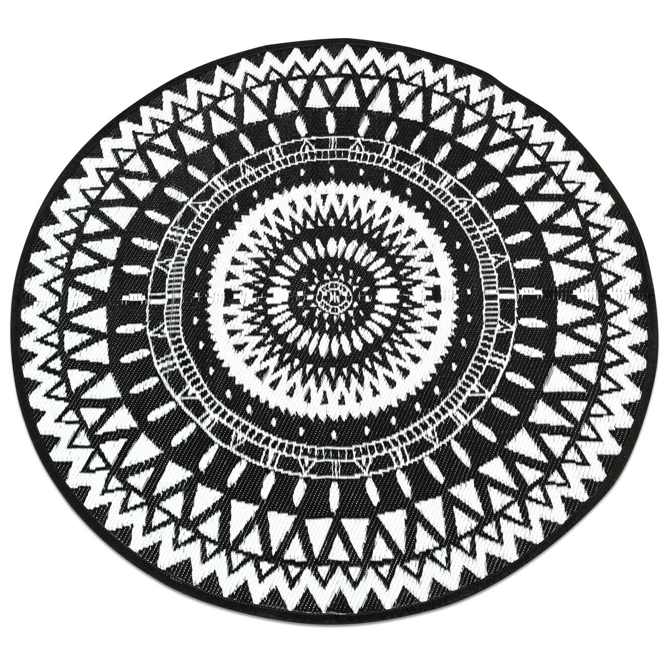 Pratik Garden Tapis extérieur rond Maori noir/blanc - D.150 cm