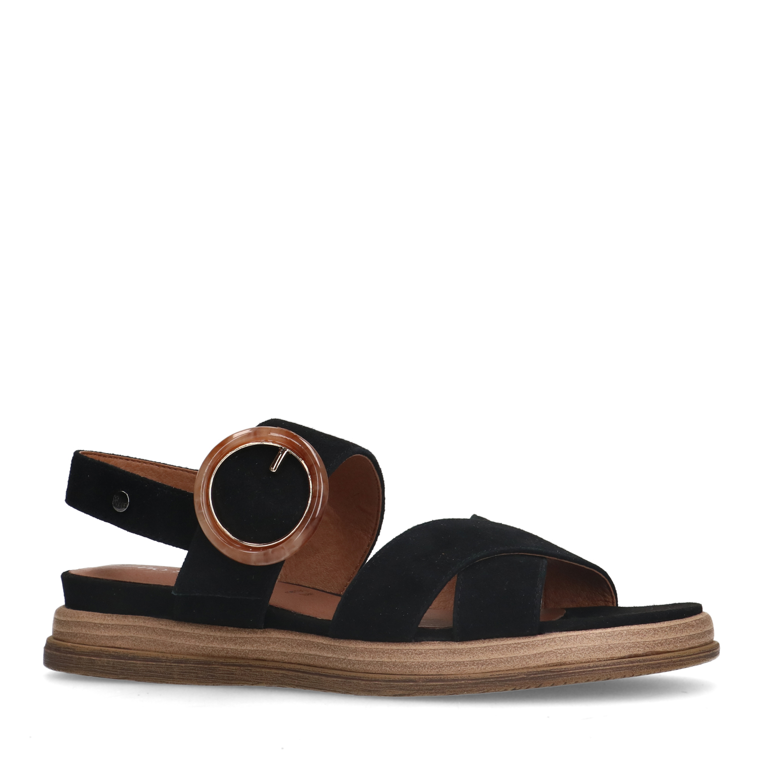 Zwarte leren plateau sandalen met gesp