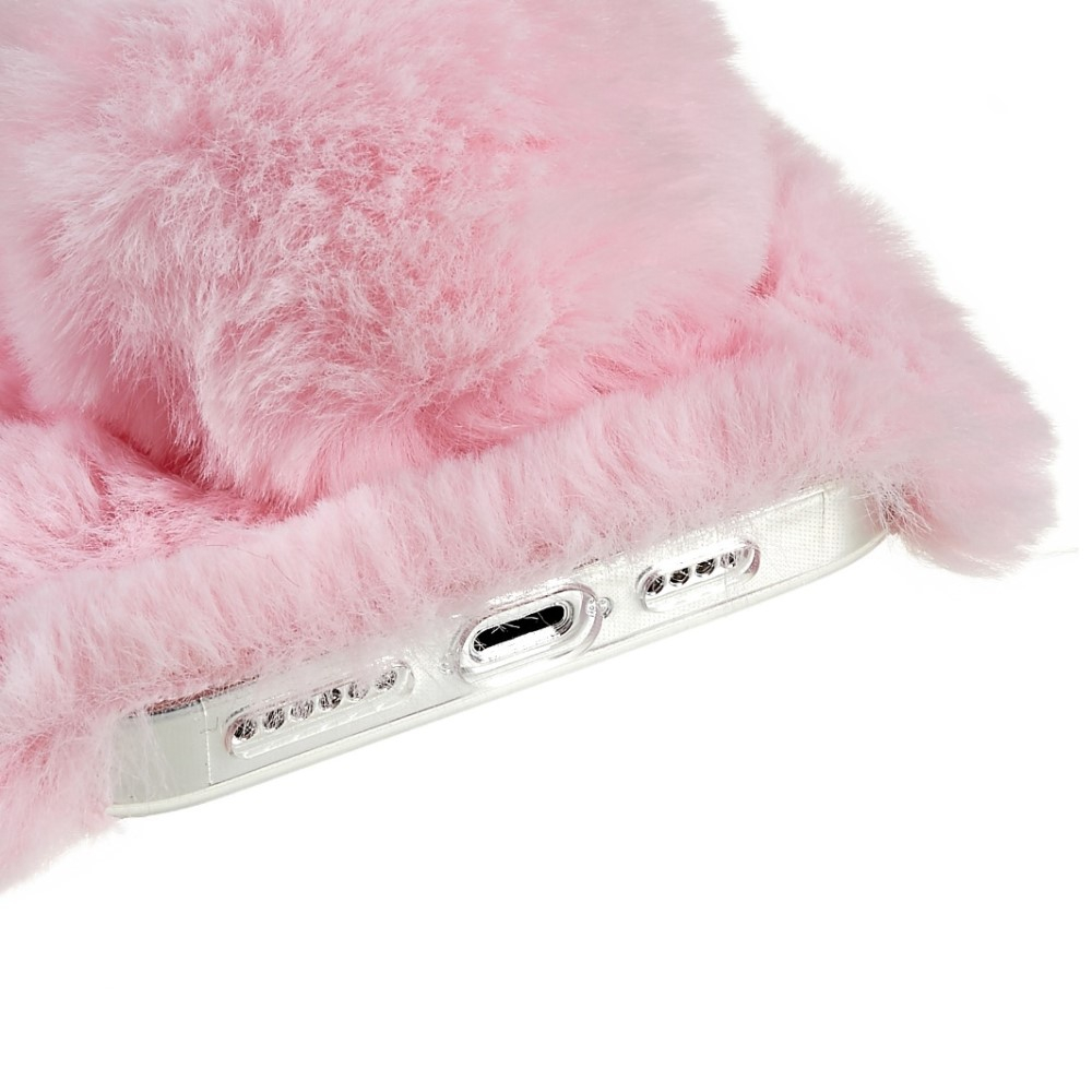 iPhone 14 Pro 3D Gummi Plüsch Case Hülle Bunny mit Flauschigen Hasenohren - Rosa