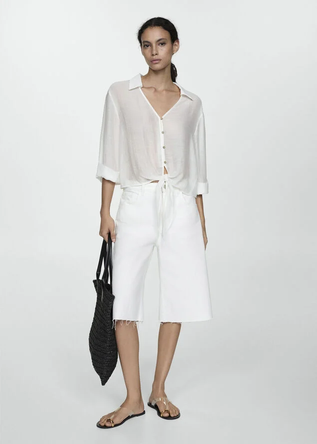 MANGO Flared-sleeve blouse with bow Natural white