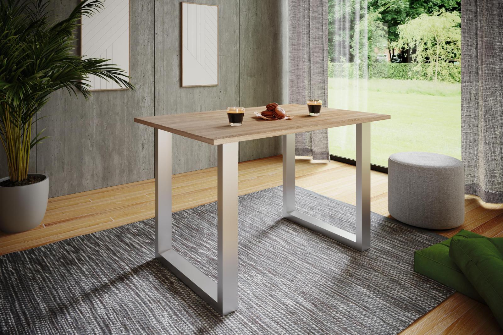 Esstisch XONA - Sonoma Eiche - silber - U-Fußgestell - 140x50 cm