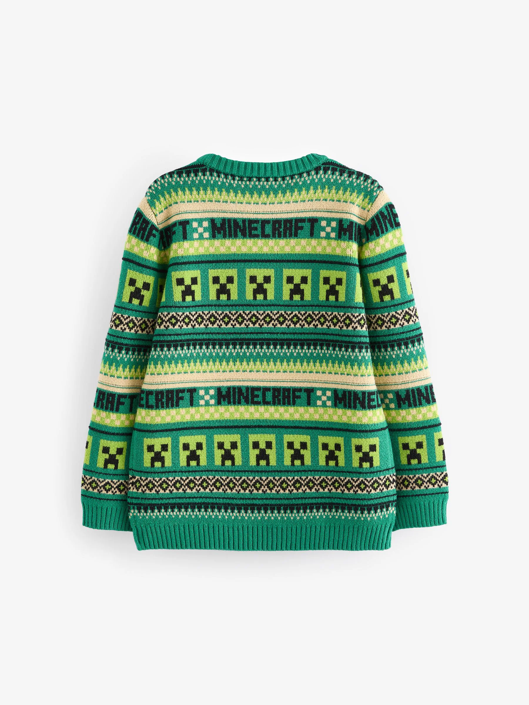 Groen Minecraft - Kersttrui met Fairisle-patroon en ronde hals (3 - 16 jr)