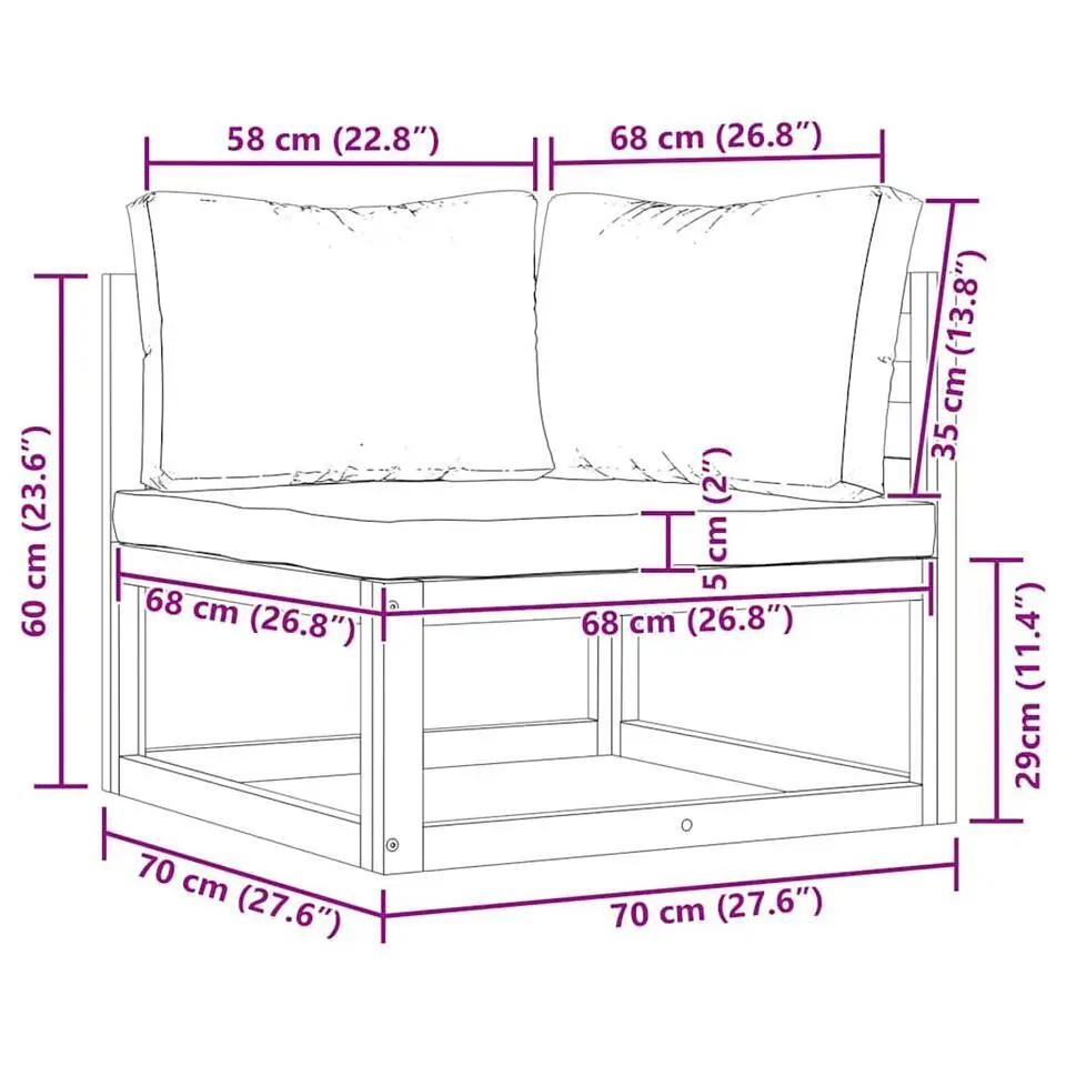 vidaXL - Bankstel - Wit - Acaciahout - 2 stuks - Met kussens