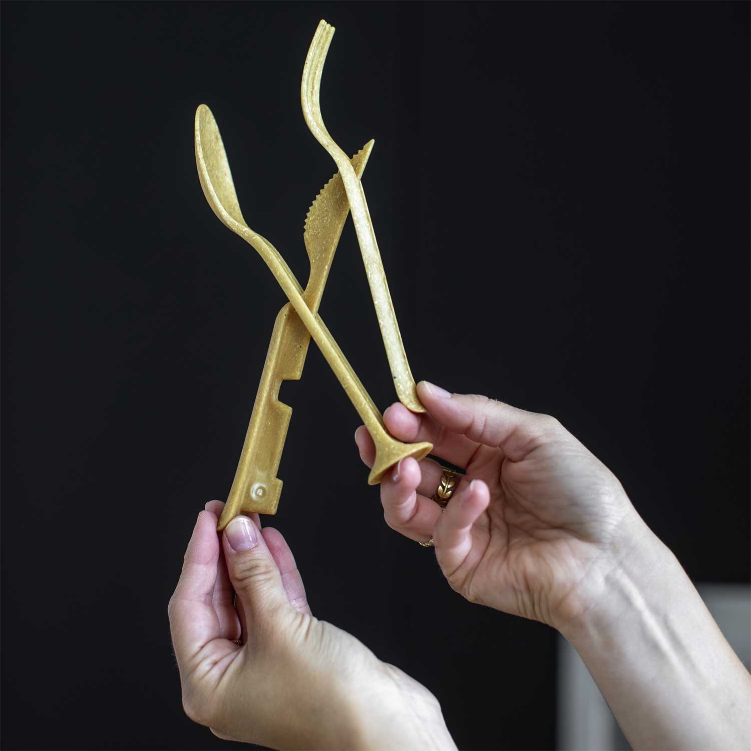 Koziol Klikk Pocket Besteck-Set 3-teilig holz