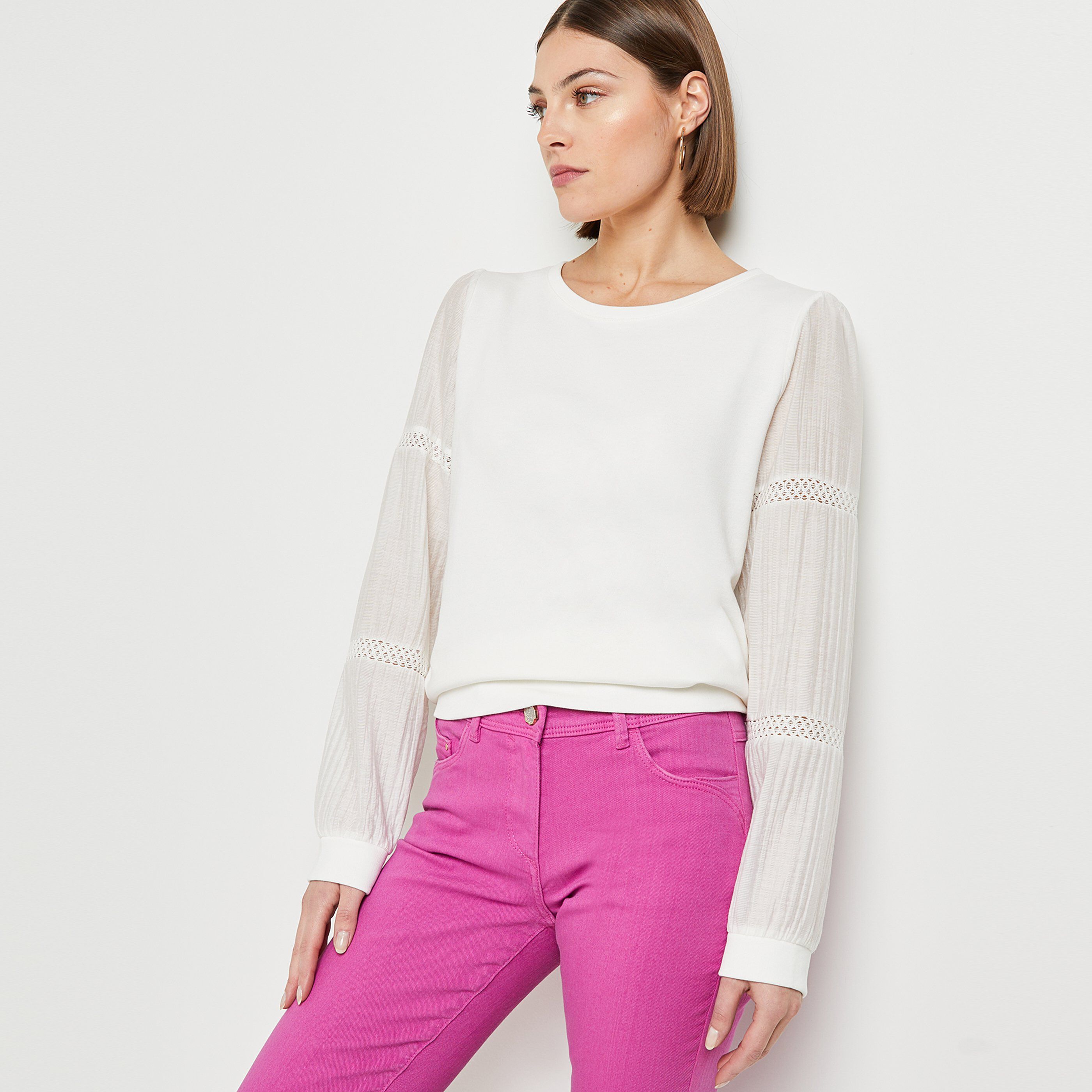 Sweat manches chemisier femme - BLANC CASSE
