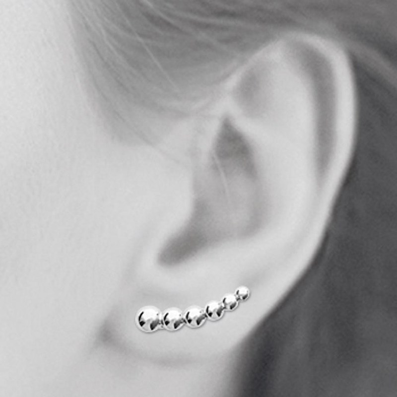Boucles d'oreilles grimpantes contour de lobe suite de boules demi-sphère Argent 925 Rhodié