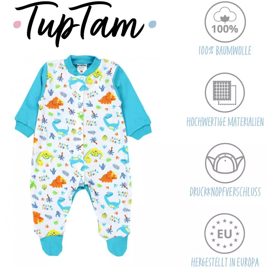 TupTam Baby Jungen Schlafstrampler mit Fuß 3er Pack türkisblau