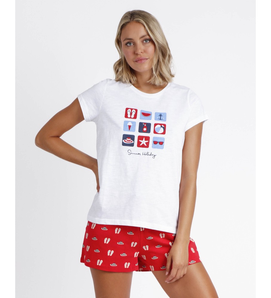 Pijama Admas DIVER de manga curta para férias de verão, branco.